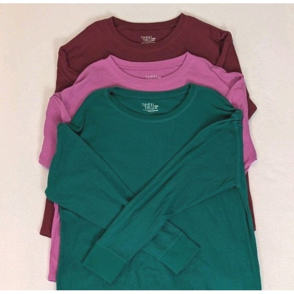 NWOT Waffle Knit Tops Women's XXL Burgundy Green Pink Thermal Time & Tru THREE